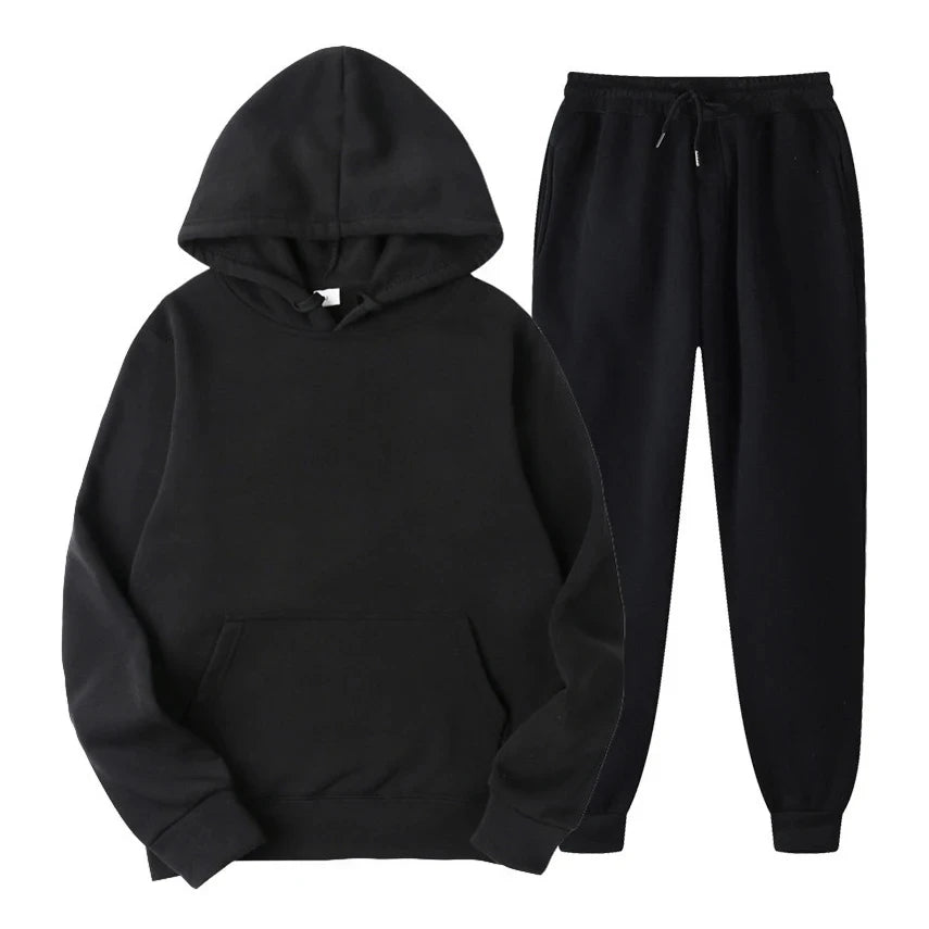 Hoodie Jogger Set - Drawstring - Two-Piece - Sweatsuit - Men's Clothing-Chaps of London-Black-S-Chaps of London