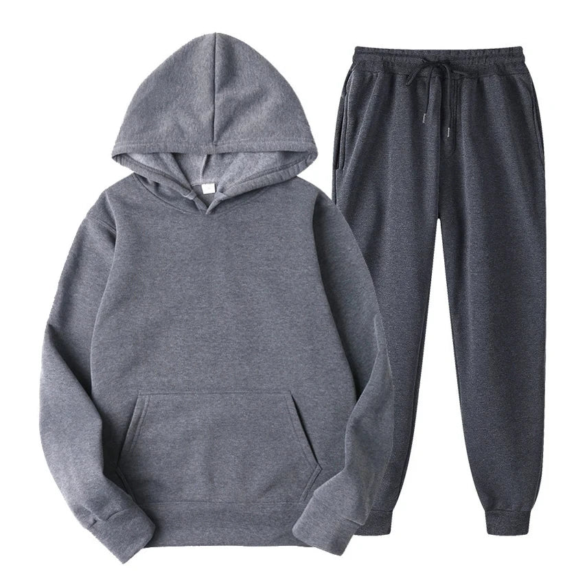 Hoodie Jogger Set - Drawstring - Two-Piece - Sweatsuit - Men's Clothing-Chaps of London-Dark Grey-S-Chaps of London