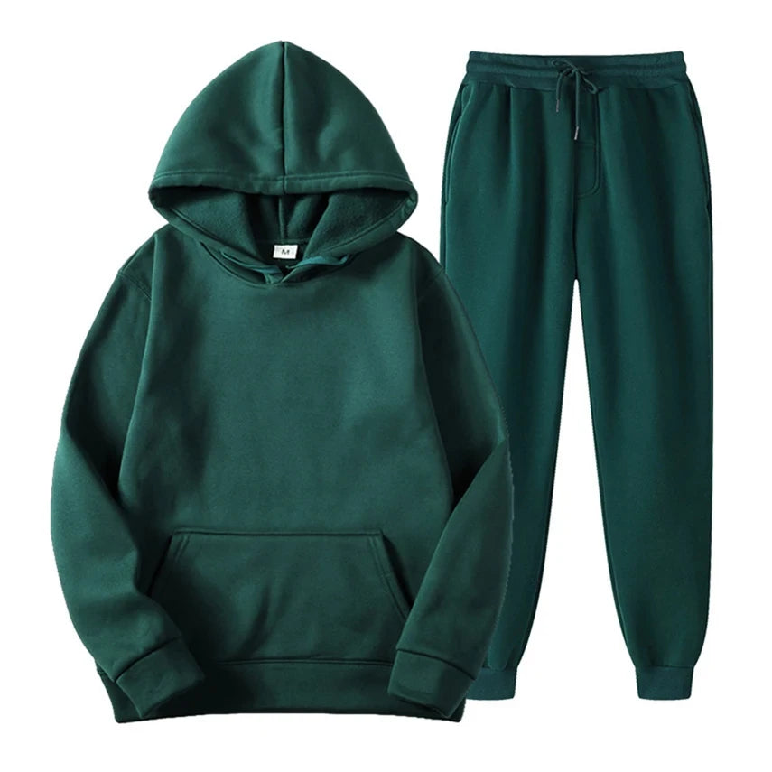 Hoodie Jogger Set - Drawstring - Two-Piece - Sweatsuit - Men's Clothing-Chaps of London-Green-S-Chaps of London