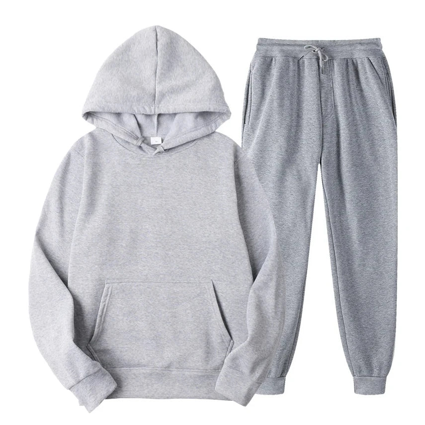 Hoodie Jogger Set - Drawstring - Two-Piece - Sweatsuit - Men's Clothing-Chaps of London-Grey-S-Chaps of London