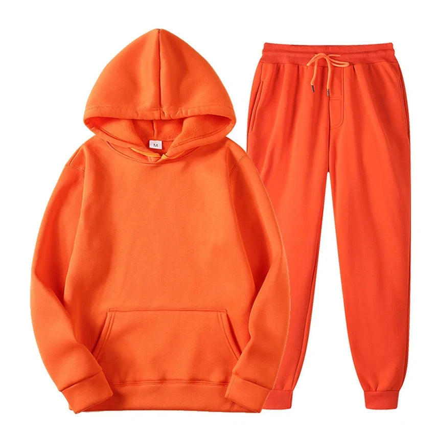 Hoodie Jogger Set - Drawstring - Two-Piece - Sweatsuit - Men's Clothing-Chaps of London-Orange-S-Chaps of London