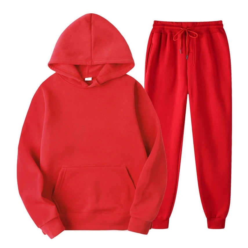 Hoodie Jogger Set - Drawstring - Two-Piece - Sweatsuit - Men's Clothing-Chaps of London-Red-S-Chaps of London