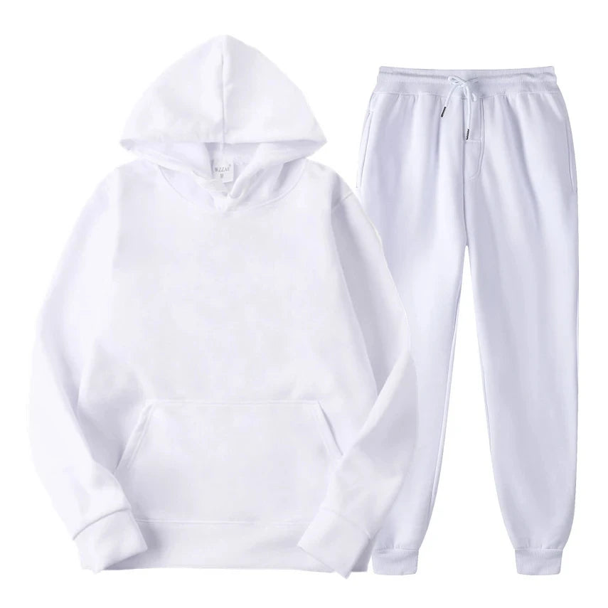Hoodie Jogger Set - Drawstring - Two-Piece - Sweatsuit - Men's Clothing-Chaps of London-White-S-Chaps of London