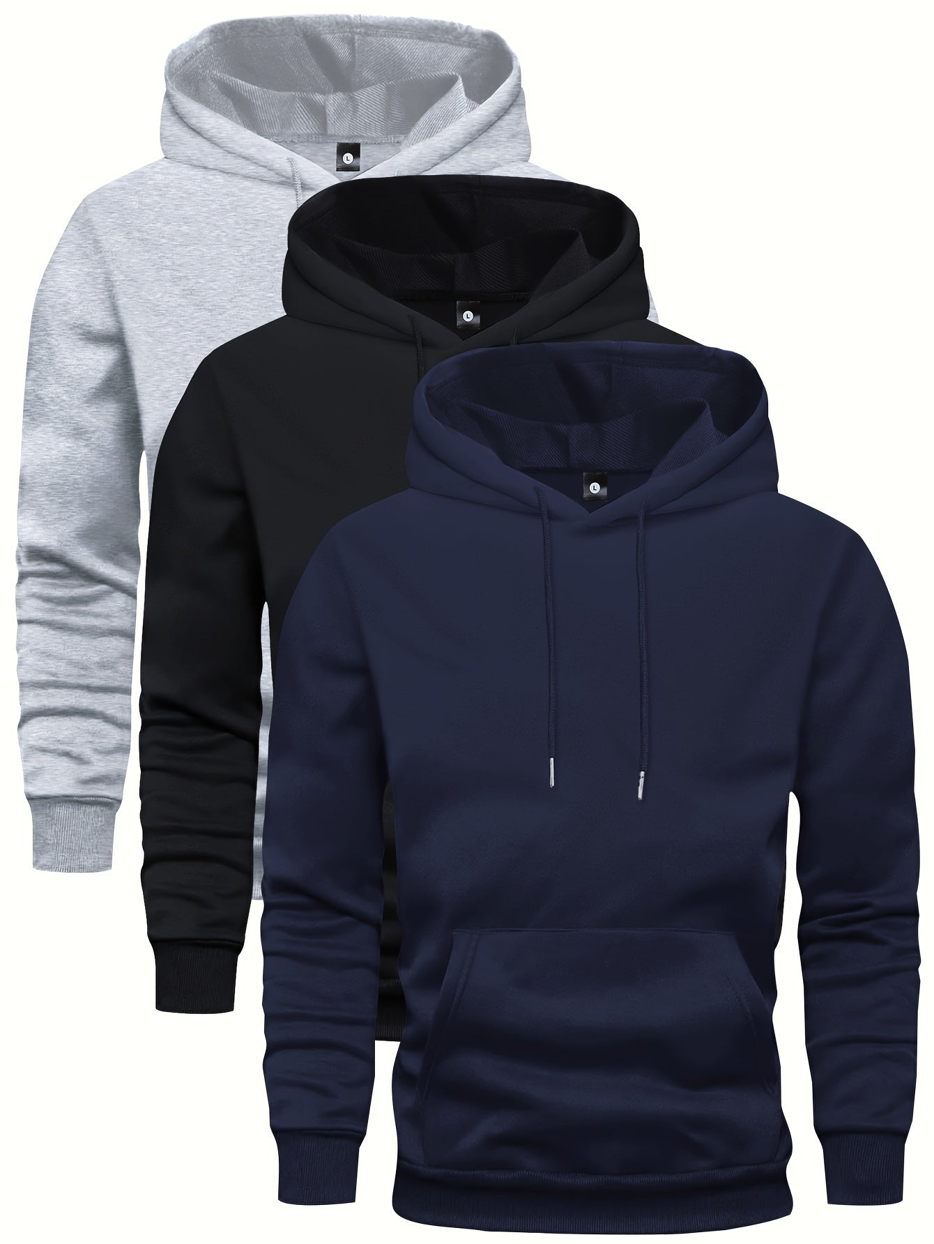 Hoodie - Men's Warm Winter Pullover Hoodie Set with Pocket-Chaps of London-Gray/Black/Navy Blue-S-Chaps of London