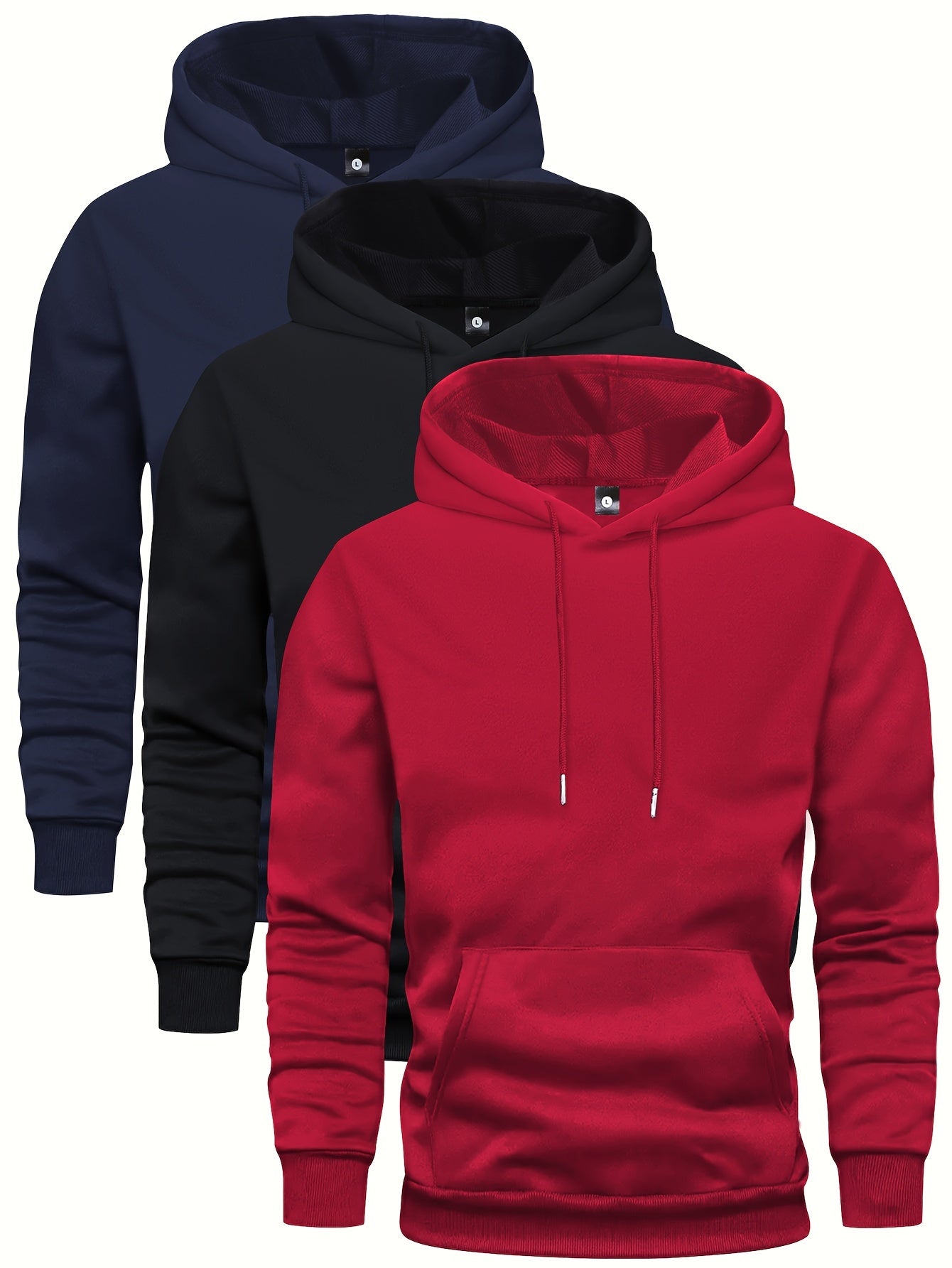 Hoodie - Men's Warm Winter Pullover Hoodie Set with Pocket-Chaps of London-Navy Blue/Black/Red-S-Chaps of London