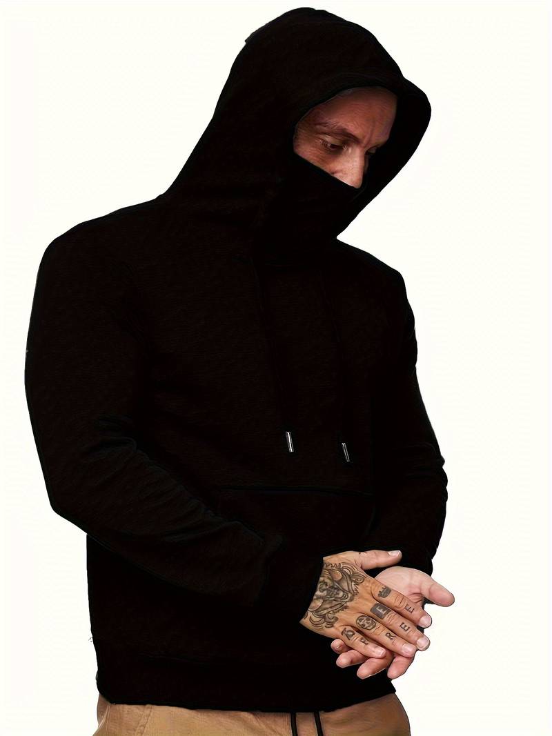 Hoodie with Face Mask | Regular Fit | Pocket | Pullover Hoodie | Men's Hoodie-Trui man-Chaps of London-Black-S-Chaps of London