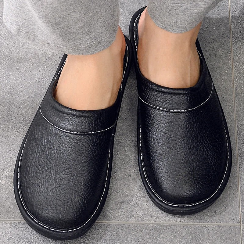 House Slippers - Unisex Faux Leather Slip On Indoor Slippers-Pantoffels-Chaps of London-Chaps of London