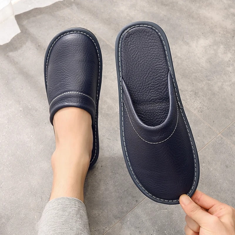 House Slippers - Unisex Faux Leather Slip On Indoor Slippers-Pantoffels-Chaps of London-Chaps of London