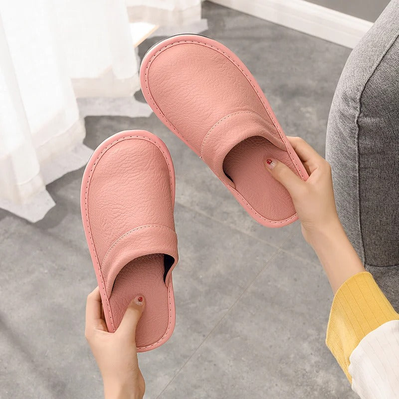 House Slippers - Unisex Faux Leather Slip On Indoor Slippers-Pantoffels-Chaps of London-Chaps of London