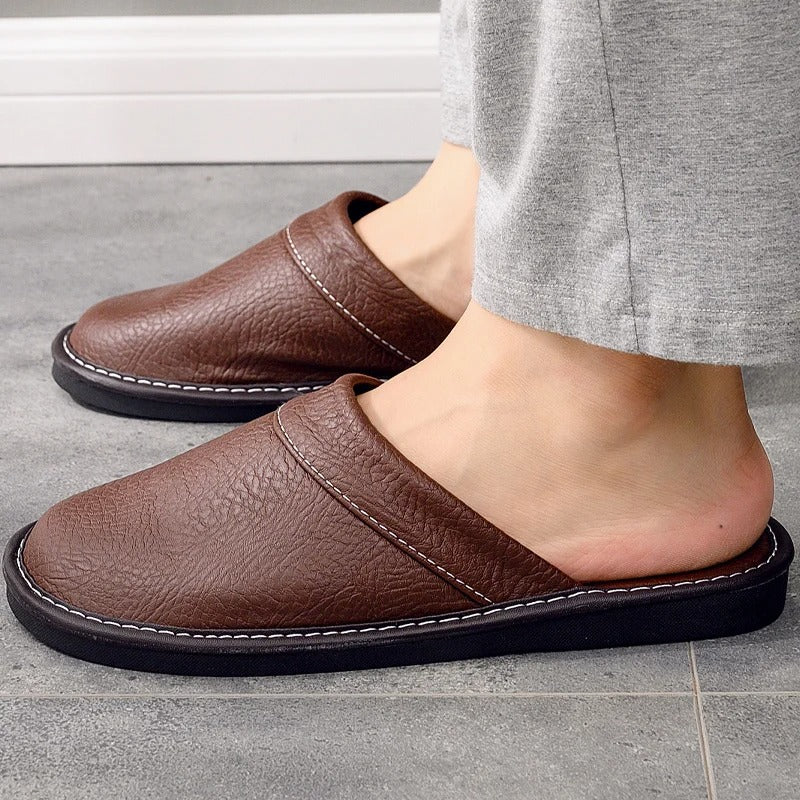 House Slippers - Unisex Faux Leather Slip On Indoor Slippers-Pantoffels-Chaps of London-Chaps of London