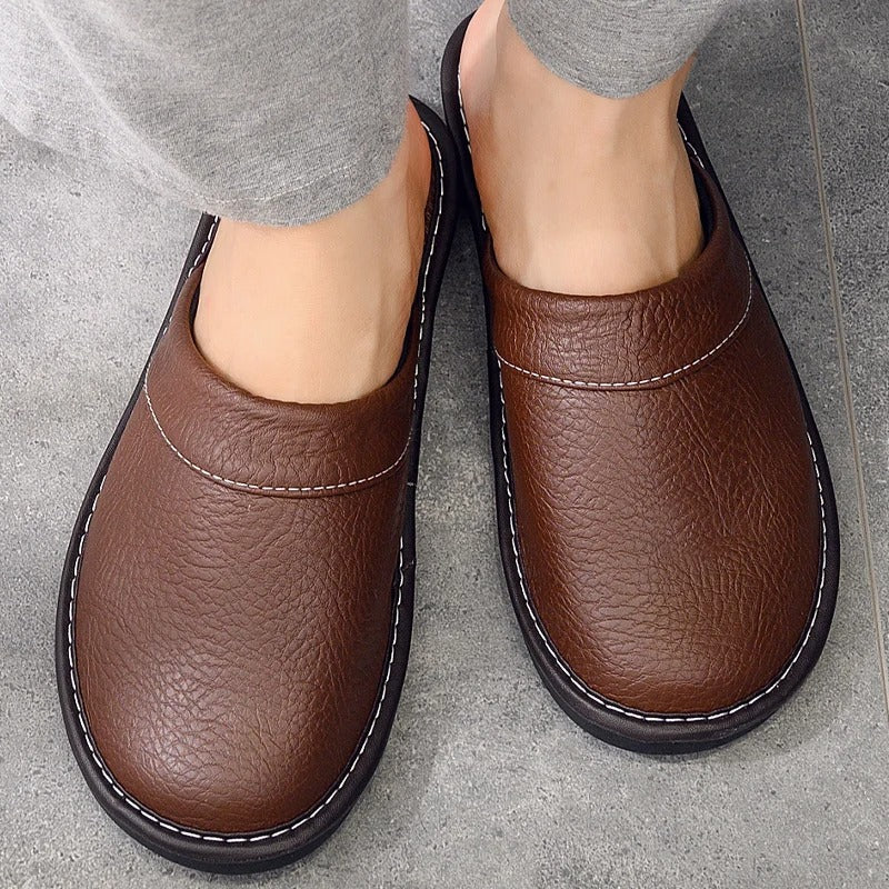 House Slippers - Unisex Faux Leather Slip On Indoor Slippers-Pantoffels-Chaps of London-Chaps of London