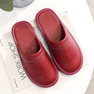 House Slippers - Unisex Faux Leather Slip On Indoor Slippers-Pantoffels-Chaps of London-Dark Red-35-Chaps of London