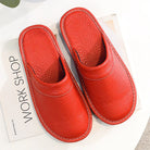 House Slippers - Unisex Faux Leather Slip On Indoor Slippers-Pantoffels-Chaps of London-Red-35-Chaps of London