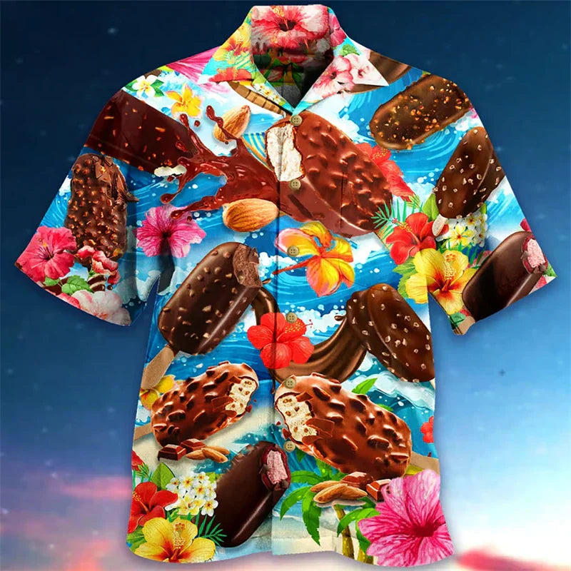 Ice Cream Shirt - Short Sleeve - Button-Up - Polo Shirt - Men's Shirts-Men's Top-Chaps of London-Brown-S-Chaps of London