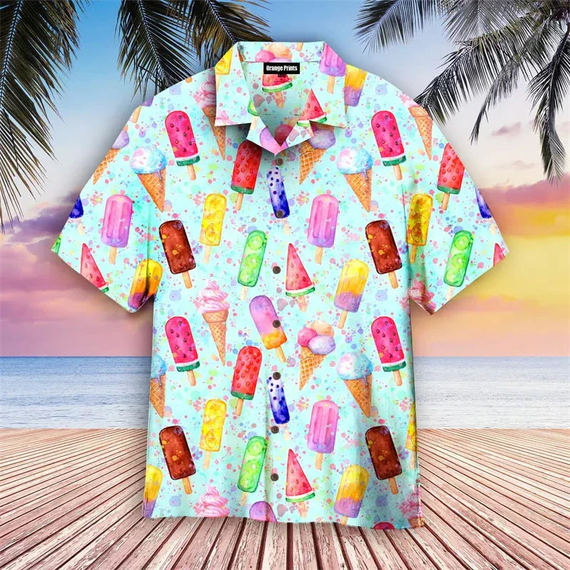 Ice Cream Shirt - Short Sleeve - Button-Up - Polo Shirt - Men's Shirts-Men's Top-Chaps of London-Green-S-Chaps of London