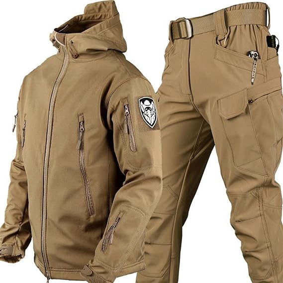 Jacket and Pants Set - Men's Tactical Outdoor Jacket and Cargo Pants-Men’s Tracksuit Set-Chaps of London-Brown-S-Chaps of London