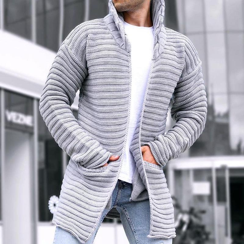 Knit Cardigan - Hooded - Open Front - Long Cardigan - Men's Cardigan-Coats & Jackets-Chaps of London-Chaps of London
