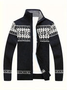 Knit Cardigan - Men's Warm Winter Snowflake Zip Cardigan-Cardigan-Chaps of London-Black-S-Chaps of London