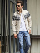 Knit Cardigan - Men's Warm Winter Snowflake Zip Cardigan-Cardigan-Chaps of London-Chaps of London
