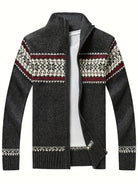 Knit Cardigan - Men's Warm Winter Snowflake Zip Cardigan-Cardigan-Chaps of London-Dark Gray-S-Chaps of London