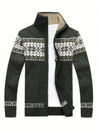 Knit Cardigan - Men's Warm Winter Snowflake Zip Cardigan-Cardigan-Chaps of London-Green-S-Chaps of London