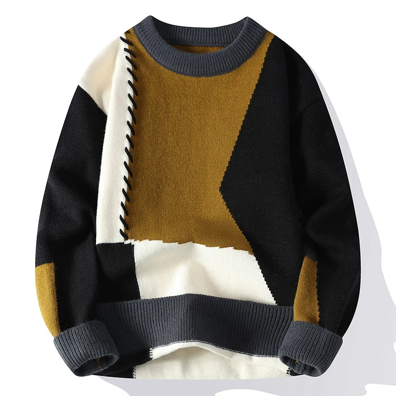 Knit Jumper | Winter | Crew Neck | Chunky Sweater | Men's Knitwear-Chaps of London-Black-White-Grey-Olive Brown-M-Chaps of London