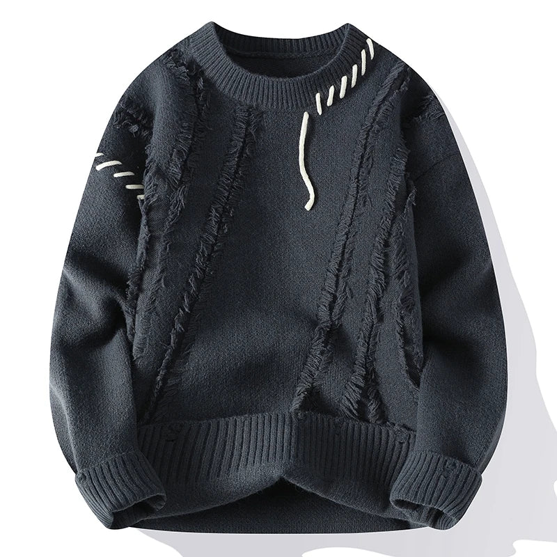 Knit Jumper | Winter | Crew Neck | Chunky Sweater | Men's Knitwear-Chaps of London-Light Black-M-Chaps of London