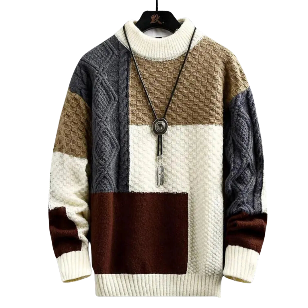 Knit Jumper | Winter | Crew Neck | Chunky Sweater | Men's Knitwear-Chaps of London-White-Brown-Gray-Beige-M-Chaps of London