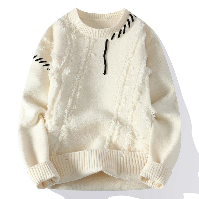 Knit Jumper | Winter | Crew Neck | Chunky Sweater | Men's Knitwear-Chaps of London-White-M-Chaps of London