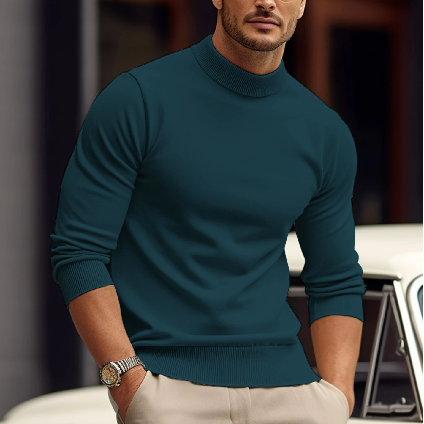 Knit Sweater - High Neck - Long Sleeve - Roll Neck Jumper - Men's Jumper-Trui man-Chaps of London-Green-XS-Chaps of London
