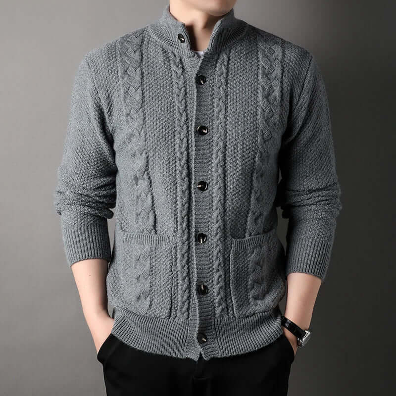 Knitted Cardigan | Button-Up | Cable Knit | Cardigan Jacket | Men's Cardigan-Chaps of London-Gray-M-Chaps of London