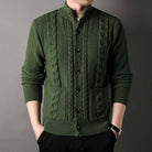Knitted Cardigan | Button-Up | Cable Knit | Cardigan Jacket | Men's Cardigan-Chaps of London-Green-M-Chaps of London