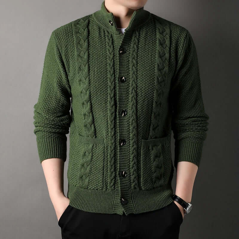 Knitted Cardigan | Button-Up | Cable Knit | Cardigan Jacket | Men's Cardigan-Chaps of London-Green-M-Chaps of London