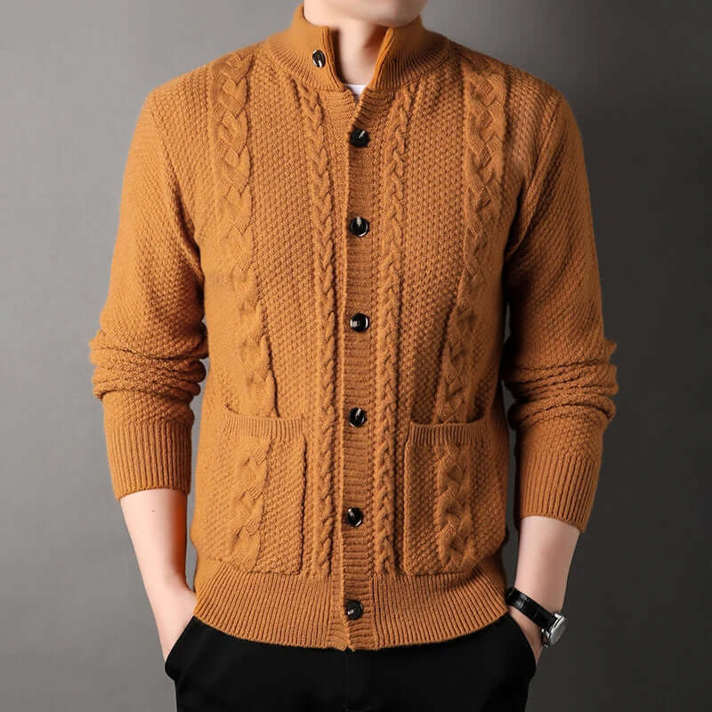 Knitted Cardigan | Button-Up | Cable Knit | Cardigan Jacket | Men's Cardigan-Chaps of London-Orange-M-Chaps of London