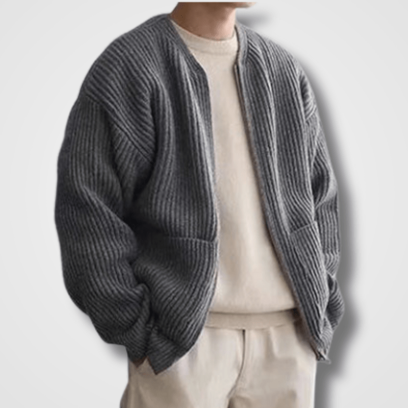 Knitted Cardigan | Full Zip | Chunky | Zip-Up Cardigan | Men's Cardigan-Strickwaren-Chaps of London-Gray-S-Chaps of London