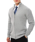 Knitted Cardigan - Full Zip - Rib Knit - Zip-Up Cardigan - Men's Cardigan-Sweater-Chaps Herrenmode-Gray-S-Chaps of London