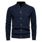 Knitted Cardigan - High Neck - Regular Fit - Button-Up Cardigan - Men's Cardigan -Chaps of London-Blue-S-Chaps of London