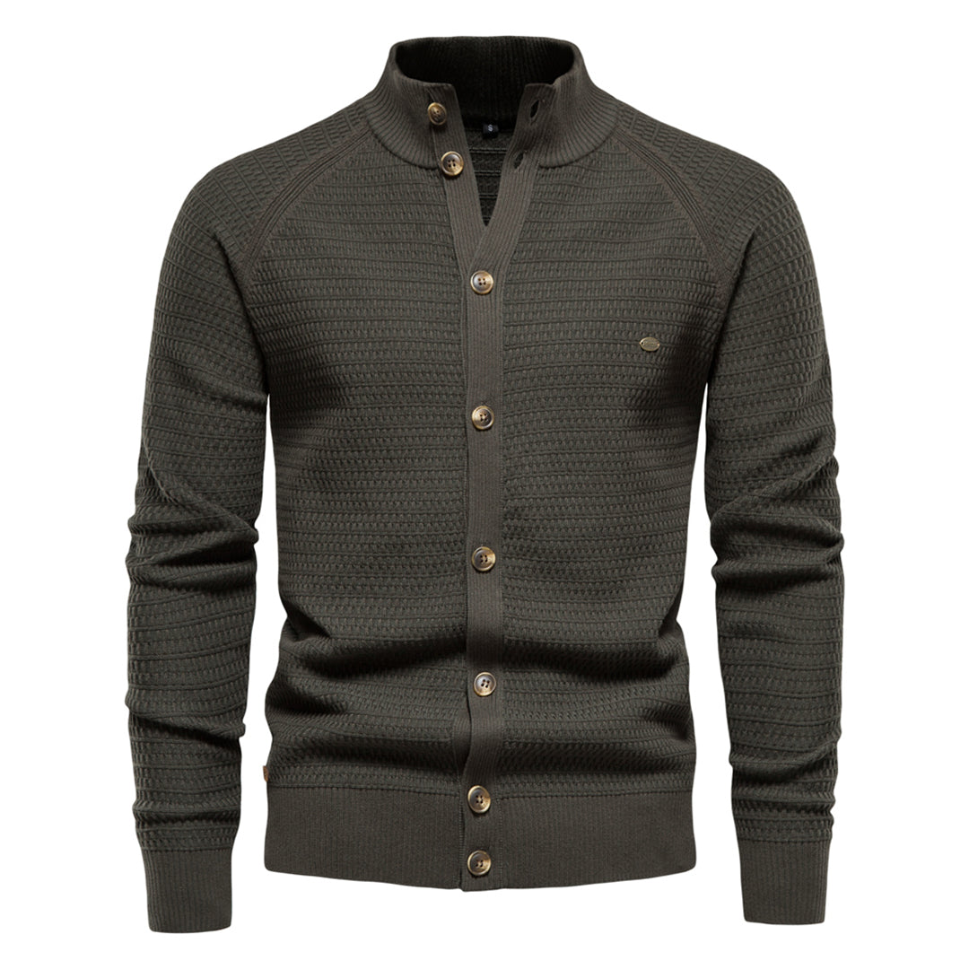 Knitted Cardigan - High Neck - Regular Fit - Button-Up Cardigan - Men's Cardigan -Chaps of London-Green-S-Chaps of London