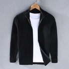 Knitted Cardigan - Men's Casual Rib Knit Zip-Up Cardigan -Chaps of London-Black-M-Chaps of London