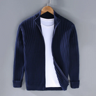 Knitted Cardigan - Men's Casual Rib Knit Zip-Up Cardigan -Chaps of London-Blue-M-Chaps of London