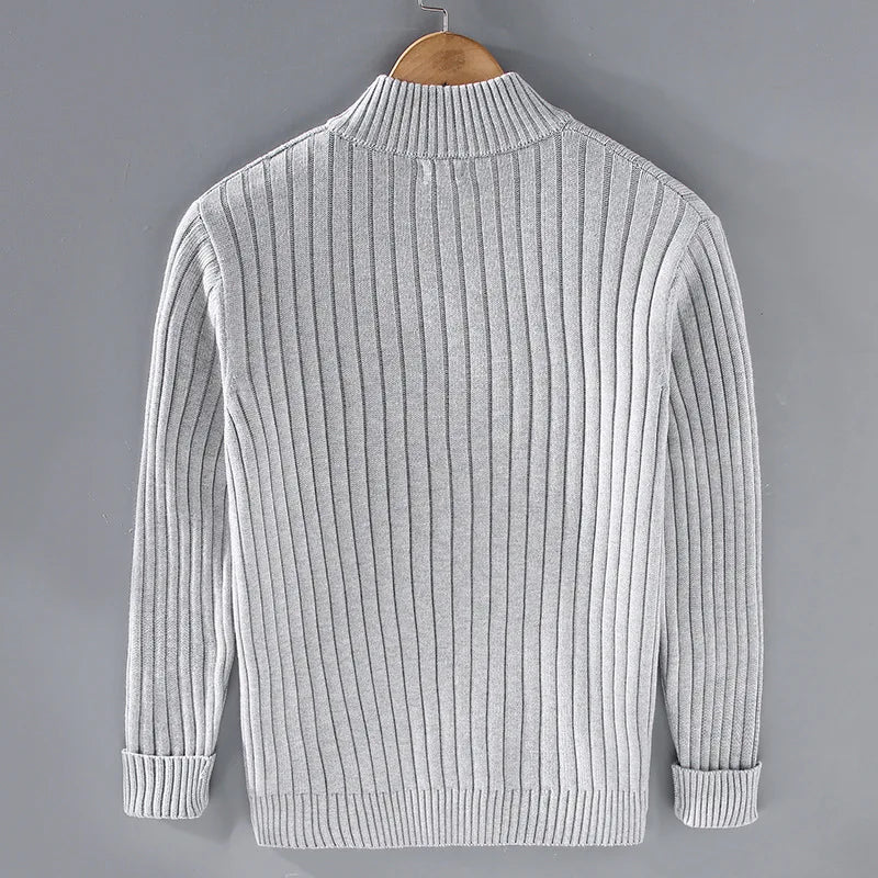 Knitted Cardigan - Men's Casual Rib Knit Zip-Up Cardigan -Chaps of London-Chaps of London