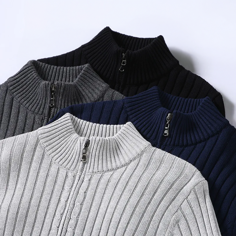 Knitted Cardigan - Men's Casual Rib Knit Zip-Up Cardigan -Chaps of London-Chaps of London