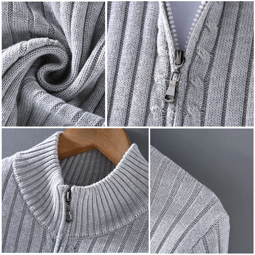 Knitted Cardigan - Men's Casual Rib Knit Zip-Up Cardigan -Chaps of London-Chaps of London