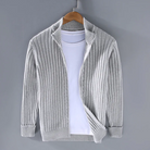 Knitted Cardigan - Men's Casual Rib Knit Zip-Up Cardigan -Chaps of London-Gray-M-Chaps of London