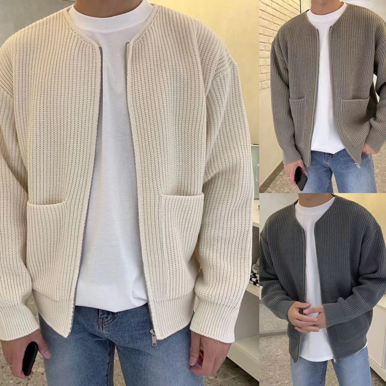 Knitted Cardigan - Men's Chunky Full Zip-Up Cardigan with Pockets-Chaps of London-Chaps of London