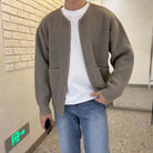 Knitted Cardigan - Men's Chunky Full Zip-Up Cardigan with Pockets-Chaps of London-Khaki-2XL-Chaps of London