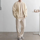 Knitted Cardigan - Men's Chunky Full Zip-Up Cardigan with Pockets-Chaps of London-White-S-Chaps of London
