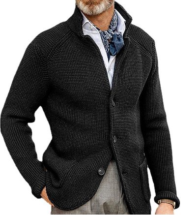 Knitted Cardigan - Men's Thick Warm Button-Up Cardigan Jacket-Chaps of London-Black-S-Chaps of London