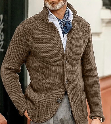 Knitted Cardigan - Men's Thick Warm Button-Up Cardigan Jacket-Chaps of London-Khaki-S-Chaps of London