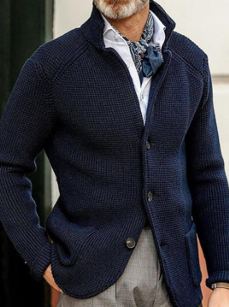 Knitted Cardigan - Men's Thick Warm Button-Up Cardigan Jacket-Chaps of London-Navy Blue-S-Chaps of London